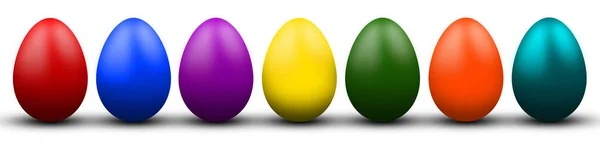 Пасха Многоцветные Пасхальные Яйца Подряд Белом Фоне Крупным Планом — стоковое фото