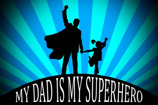 День Батька Силует Батька Дитини Костюмі Супергероя Крупним Планом — стокове фото