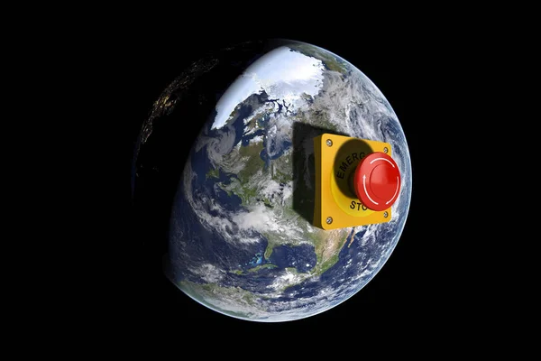 Pánik Gomb Föld Bolygón Illusztráció Tudomány Természetvédelem Közelről — Stock Fotó