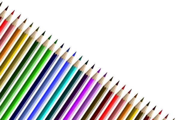 彩色铅笔在白色的背景上排成一排 教育概念 回学校去 — 图库照片