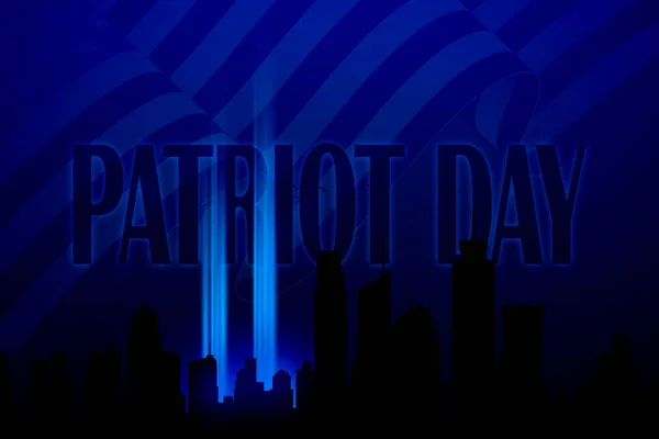 Dzień Patrioty Nowojorska Panorama Miasta Reflektorami Skierowanymi Niebu — Zdjęcie stockowe