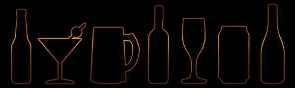 Siyah Arka Plandaki Alkol Şişelerinin Siluetleri Yakın Plan Bira Festivali — Stok fotoğraf