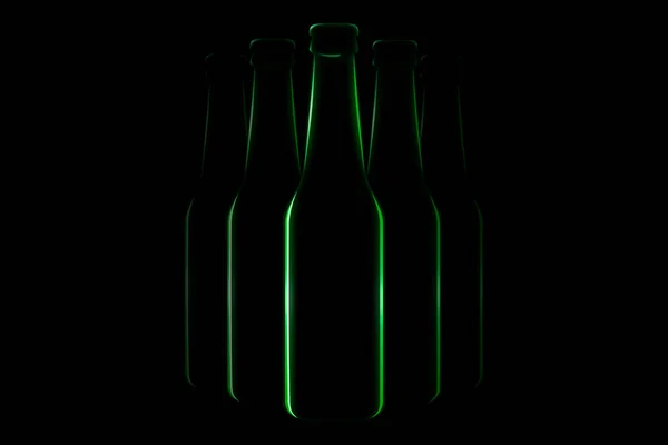 Silueta Una Botella Verde Sobre Fondo Negro Cerca Festival Cerveza — Foto de Stock