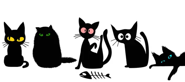 Niedliche Schwarze Katzen Auf Weißem Hintergrund Nahaufnahme — Stockfoto