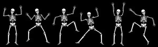 Uppsättning Halloween Skelett Svart Bakgrund Närbild — Stockfoto