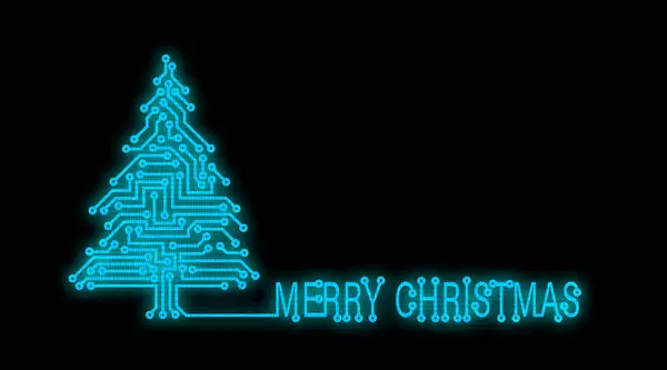 Christmas tree from digital electronic circuit close up. Merry Christmas. Christmas background for IT companies.