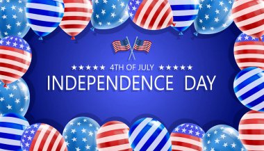 Balonların şenlikli arka planı. ABD ulusal bayram konsepti. Vektör resmi.
