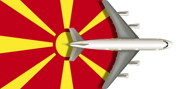 stock vector Flag of Macedonia with an airplane flying over it. Vector image.