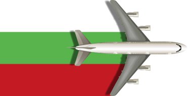 Üzerinde bir uçak dalgalanan Bulgaristan bayrağı. Vektör resmi.