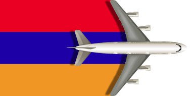 Üzerinde bir uçak dalgalanan Ermeni bayrağı. Vektör resmi.