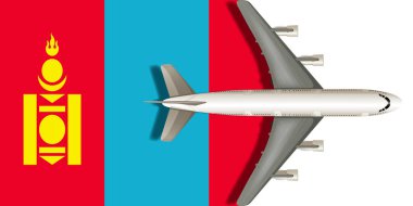 Mongolia flag with an airplane flying over it. Vector image. clipart