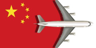 Üzerinde bir uçak dalgalanan Çin bayrağı. Vektör resmi.