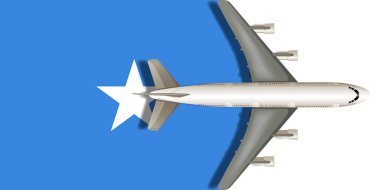 Flag of SOMALIA with a plane flying over it. Vector image. clipart