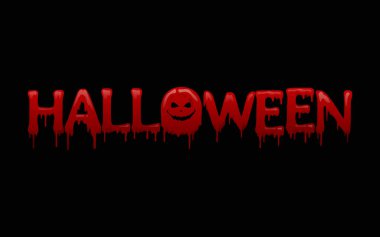 Mutlu Cadılar Bayramı. Siyah arkaplanda kan damlası metni.