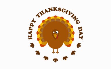 Şükran Günü. Beyaz arka planda neşeli bir hindi. Vektör