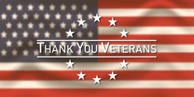 Gaziler Günü. Metin Teşekkürler gaziler Amerikan bayrağının arka planına karşı.