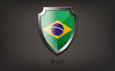 Metal shield with BRAZIL flag. Vector clipart