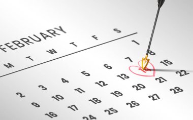 Sevgililer Günü. 14 Şubat takvimi daire içine alındı. Vektör