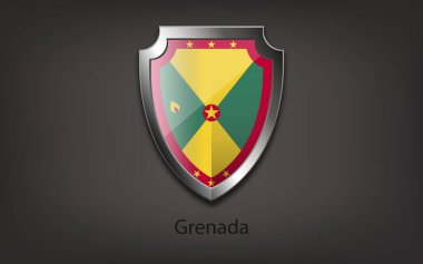 Metal shield with GRENADA flag. Vector clipart