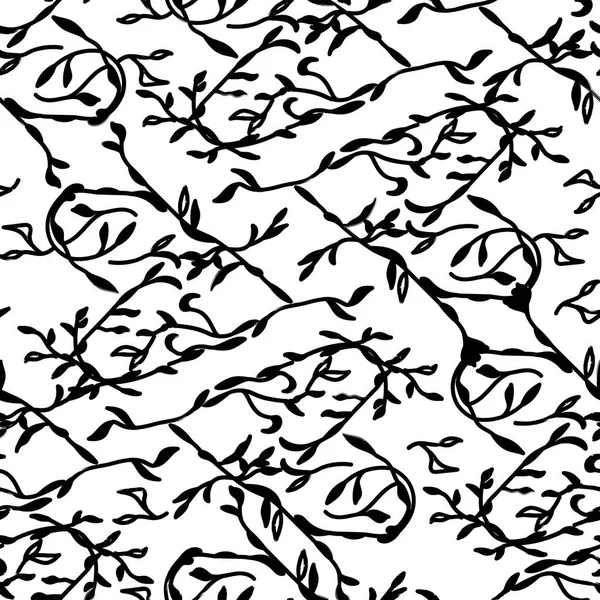Vector Black Swirly Floral Wallpaper Pattern — Stock Vector