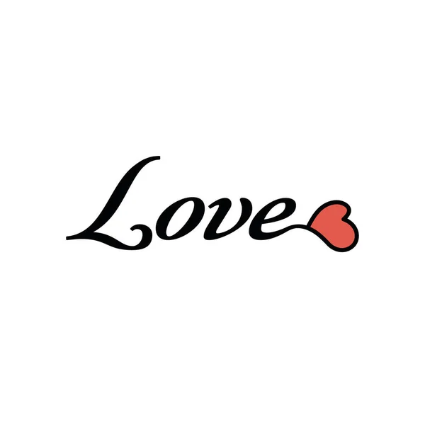 Kırmızı Sevgililer Günü Kalbiyle Aşk Kelimesi Vektör Siyah Kırmızı Illüstrasyon Vektör Grafikler