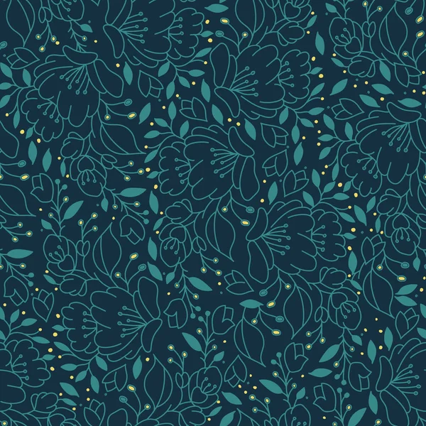 Seamless Pattern Hand Drawn Flowers Leafs Vector Dark Decorative Floral Gráficos Vetores