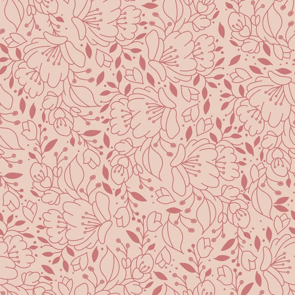 Seamless Pattern Hand Drawn Flowers Leafs Vector Rose Color Decorative Gráficos Vetores