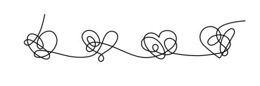 Line art creative drawing of four heart sign. Gift card with Love.