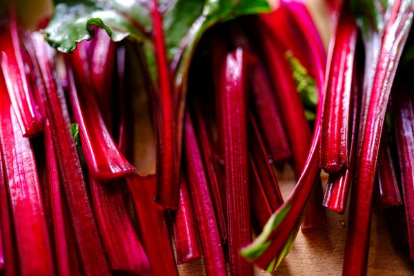 stock image Fresh raw beet greens ready for cooking. Healthy eating. Leafy greens.