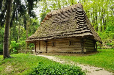 18. yüzyılın Ukrayna köyü. Otantik binalar. Ukrayna evleri.