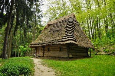 18. yüzyılın Ukrayna köyü. Otantik binalar. Ukrayna evleri.