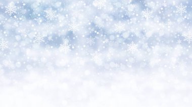 Mutlu Noeller arkaplan, kar yağışlı mavi bulanık ışıklar ve kar taneleri desenleri. Hediye kartı bileti ya da kopyalama alanı olan tanıtım afişi şablonu.