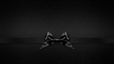 Siyah arkaplanda izole edilmiş siyah kurdele yay bantlı boş hediye tebrik kartı, üst görünüm ve kopyalama alanı, tanıtım alışveriş reklam afişi şablonu