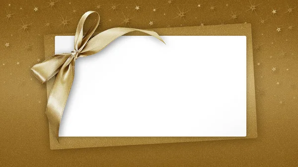 Karácsonyi Üres Ajándék Üdvözlő Kártya Jegy Fényes Arany Szalag Elszigetelt — Stock Fotó