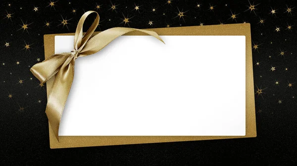 Різдвяний Порожній Подарунковий Квиток Листівку Блискучим Золотим Стрічковим Бантом Ізольований — стокове фото