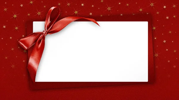 Billet Carte Voeux Cadeau Blanc Noël Avec Ruban Rouge Brillant — Photo