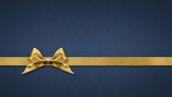 Leere Geschenk Grußkarte Mit Goldenem Glänzendem Schleifenband Isoliert Auf Blauem — Stockfoto