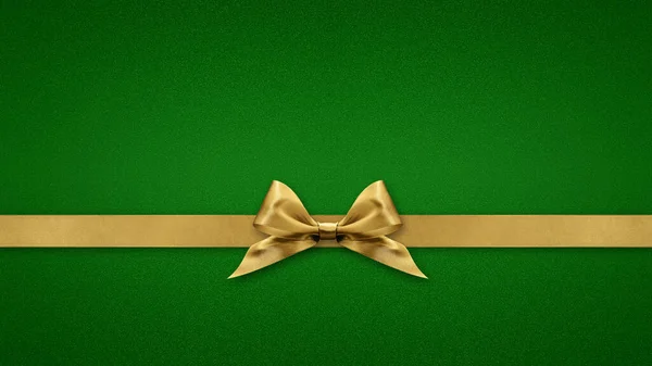 Blanco Cadeaukaart Met Gouden Glanzend Lint Strikband Geïsoleerd Groene Achtergrond — Stockfoto