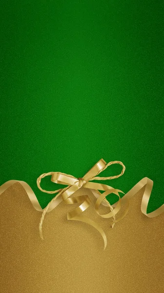 Чиста Подарункова Листівка Золотою Блискучою Стрічкою Ізольована Зеленому Фоні Вигляд — стокове фото