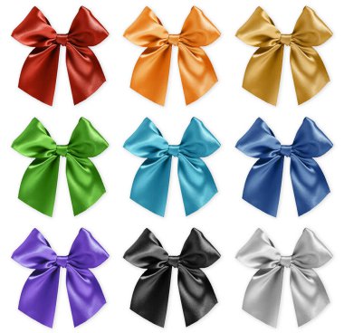 Beyaz arka planda izole edilmiş parlak renkli kurdeleler, hediye kartı için kopya alanı, Mutlu Noeller ve anne ya da baba günü afişi ya da alışveriş reklamları 