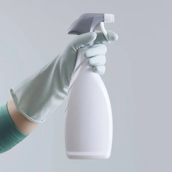 Usługi Sprzątania Rozwiązania Ręka Rękawiczki Butelki Spray Izolowane Tle Szukaj — Zdjęcie stockowe