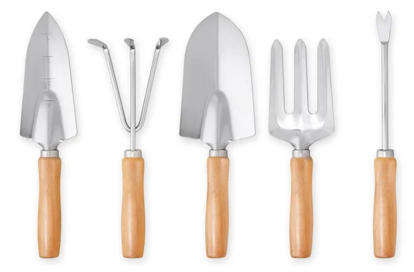 Gardening Tools Set Garden Kit Shovel Trowel Fork Wooden Handle — Stock Photo, Image