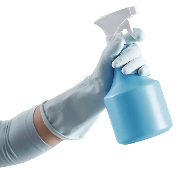 Usługi Sprzątania Rozwiązania Ręka Rękawiczki Butelki Spray Izolowane Białym Tle — Zdjęcie stockowe