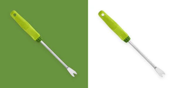 Gardening Equipment Garden Weed Removal Hand Tool Plastic Green Grip — Stock Photo, Image