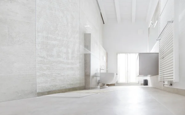Banheiro Moderno Mobilado Com Mármore Azulejos Cerâmica Cinza Paredes Radiador — Fotografia de Stock