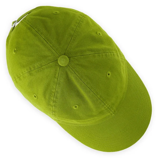 緑色の綿でバイザーキャップ カジュアルウェア スポーツ 園芸や楽しみのためのファッションアクセサリー 白い背景に隔離されたトップビュー 太陽から頭と目を守る帽子 — ストック写真