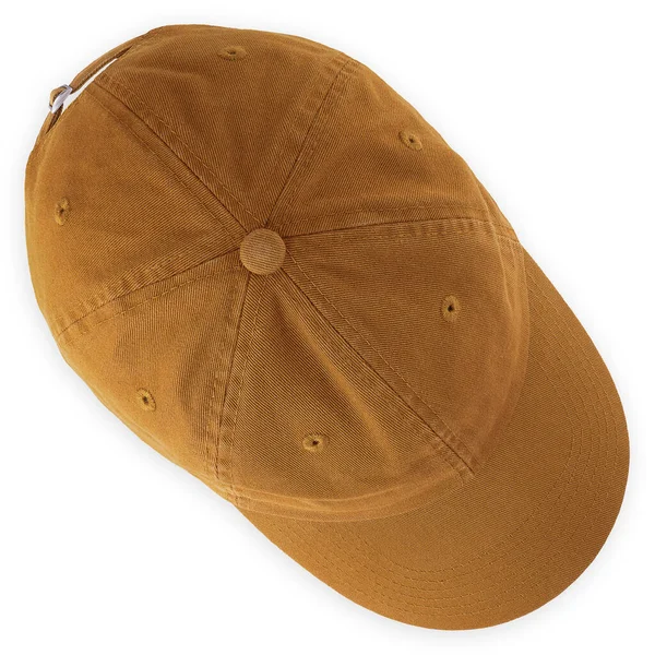 茶色の綿でバイザーキャップ カジュアルウェア スポーツ 園芸や楽しみのためのファッションアクセサリー 白い背景に隔離されたトップビュー 太陽から頭と目を守る帽子 — ストック写真