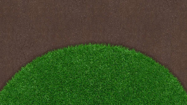 Meadow green grass surface and soil ground surface. Turf and terrain blank top view background. Advertising template or Banner for gardening, online shopping and environmental concept
