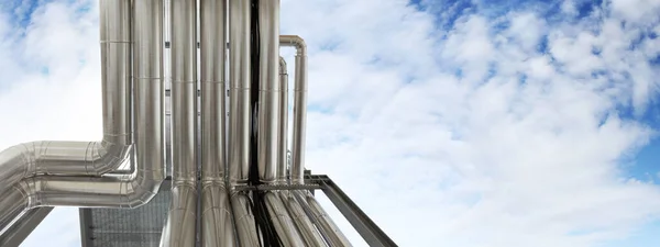 Pipes Blue Sky Sustainable Renewable Energy Control Central Heating Cooling — Stock Photo, Image