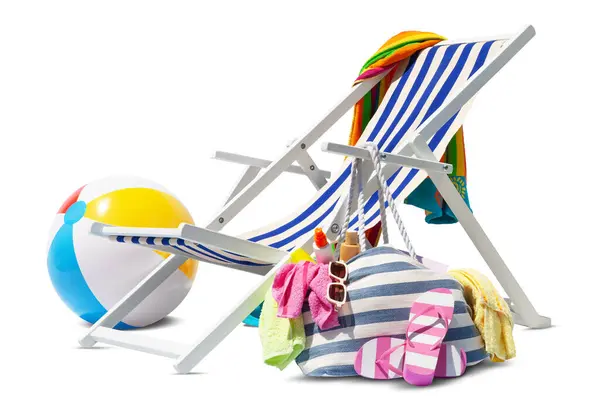 Beach Deck Chair Sunbathing Isolated White Background Ball Bag Full Stock Photo